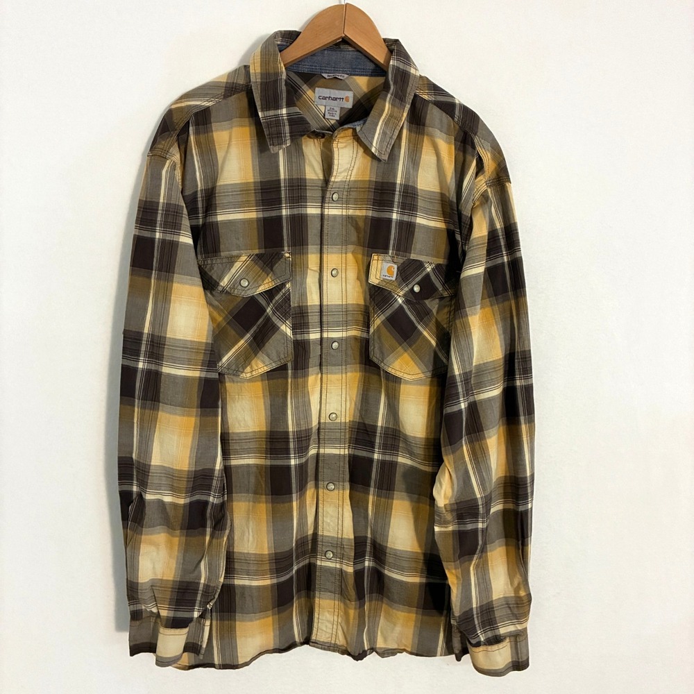 Vtg Carhartt Shirt Men's 2XL Plaid Pearl Snap Relaxed Fit Work Gorpcore